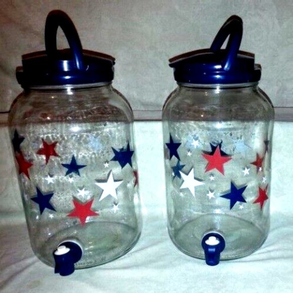 American star Other - Vintage 4 JULY  Dispenser Glass Beverage (Jar Drink Pitcher) Made In USA